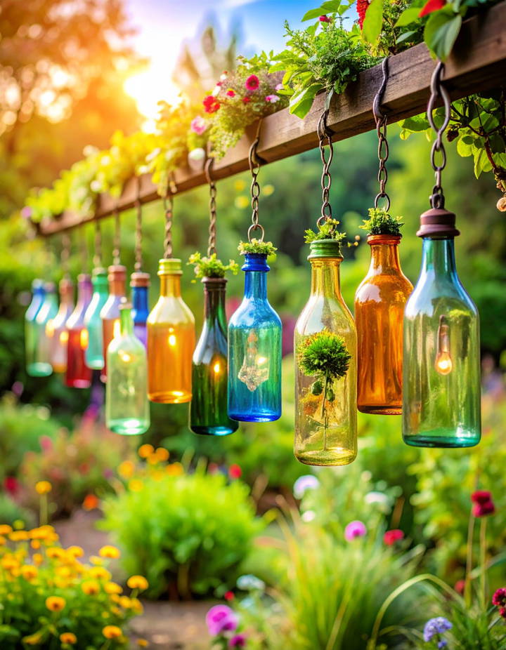 Recycled Glass Bottles as Garden Decor Vintage Garden Ideas