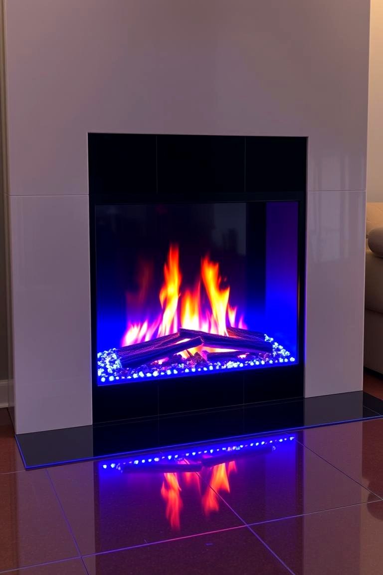 Reflective Fireplaces with Built in LED Panels - 25 Fireplace Lighting Ideas