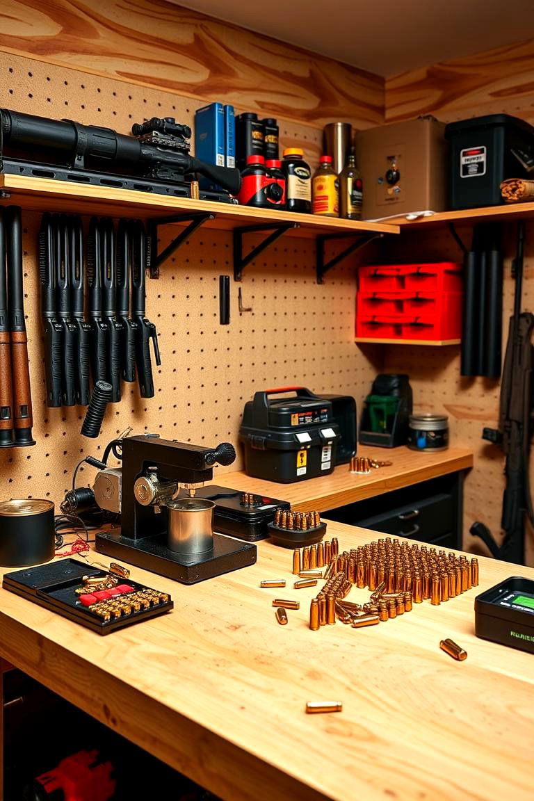 Reloading Station Setup - 25 Man Cave Gun Room Ideas