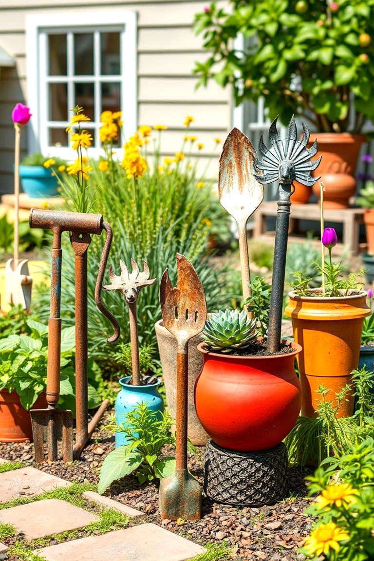 Repurposed Art from Found Objects - 25 Garden Art Ideas