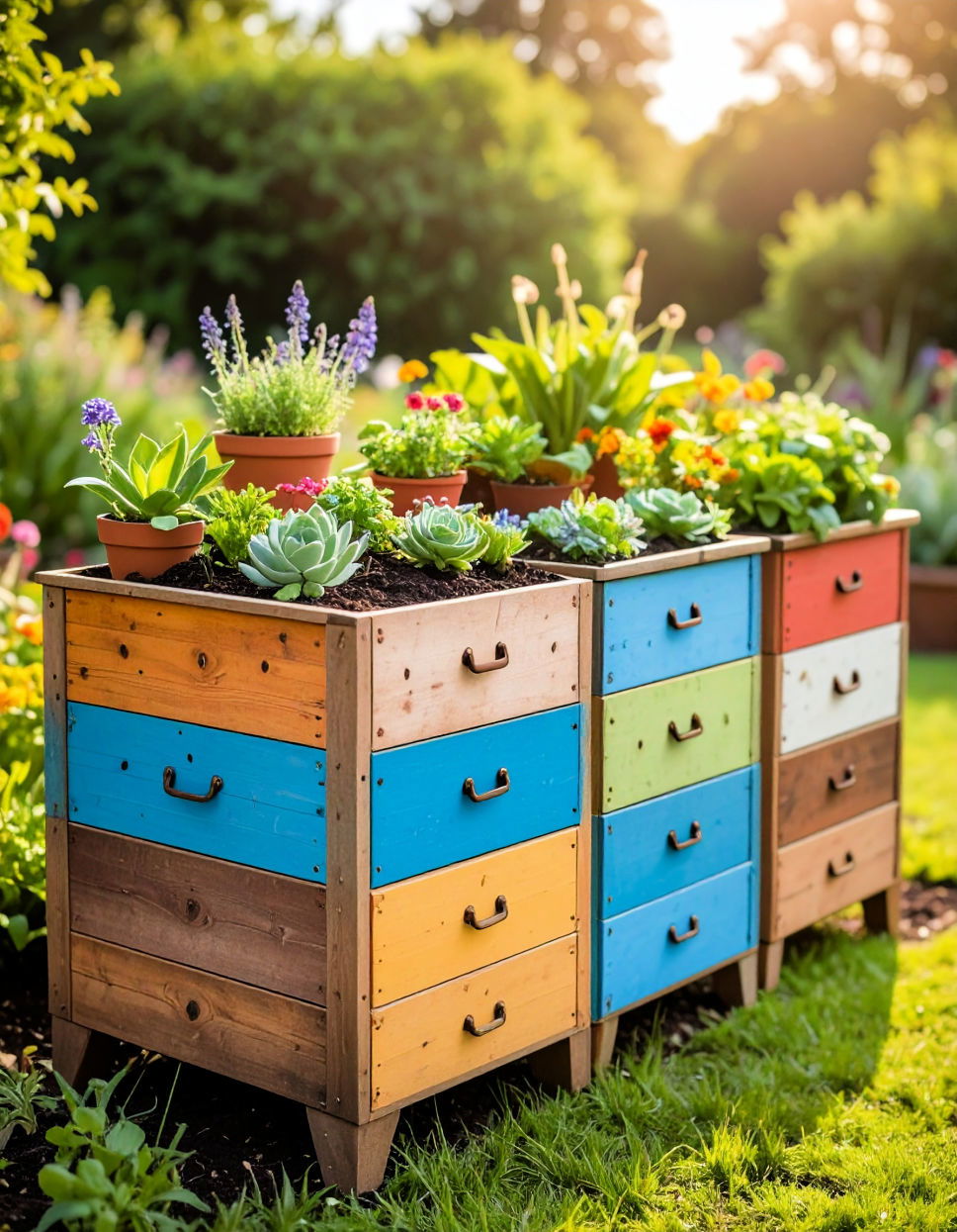 Repurposed Drawers Planter Boxes