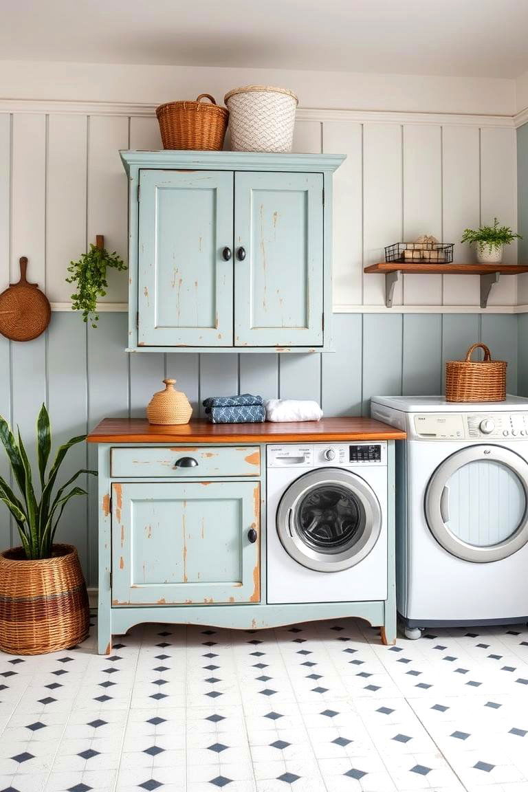 Repurposed Furniture for Storage - 25 Farmhouse Laundry Room Ideas