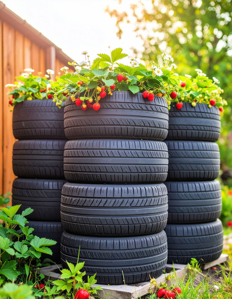 Repurposed Tire Planters for Durable Beds