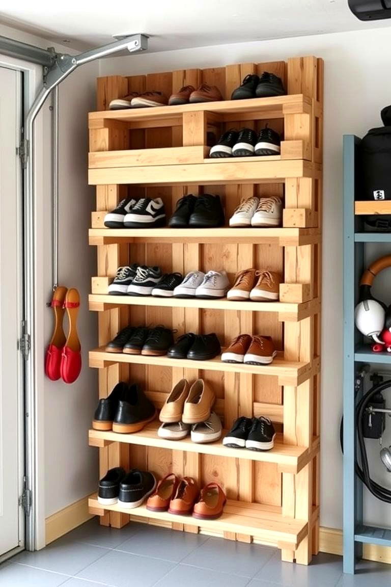 Repurposed Wooden Pallet Storage - 25 Garage Shoe Storage Ideas