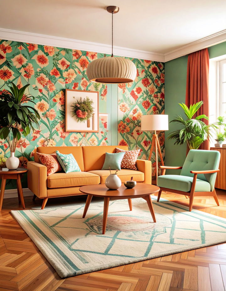 Retro Wallpaper Designs Vintage Living Room Ideas