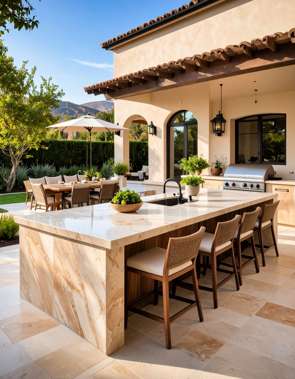 Rich Travertine Countertops Types of Outdoor Kitchen Countertops