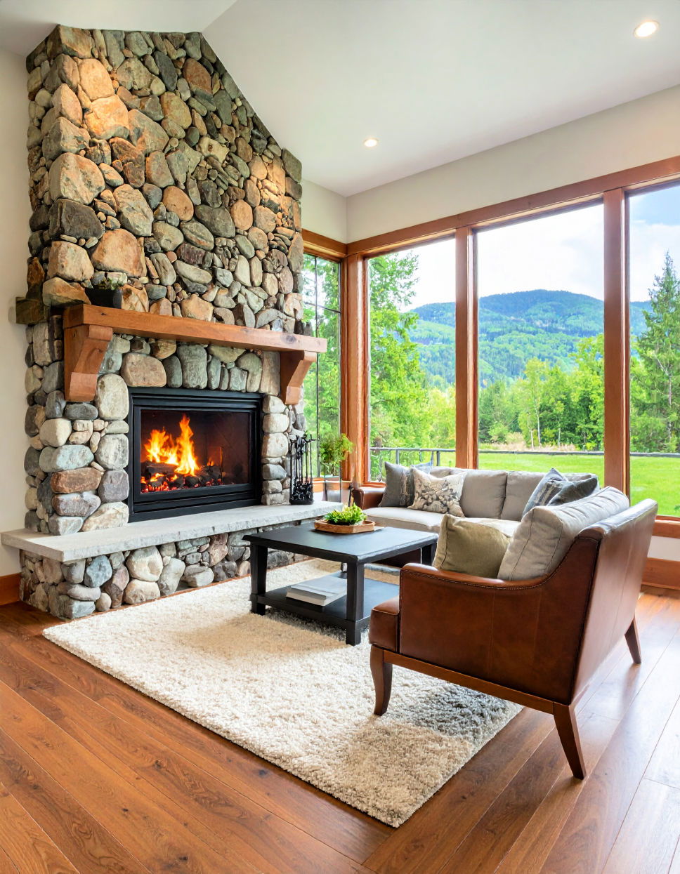 River Rock Fireplace Design