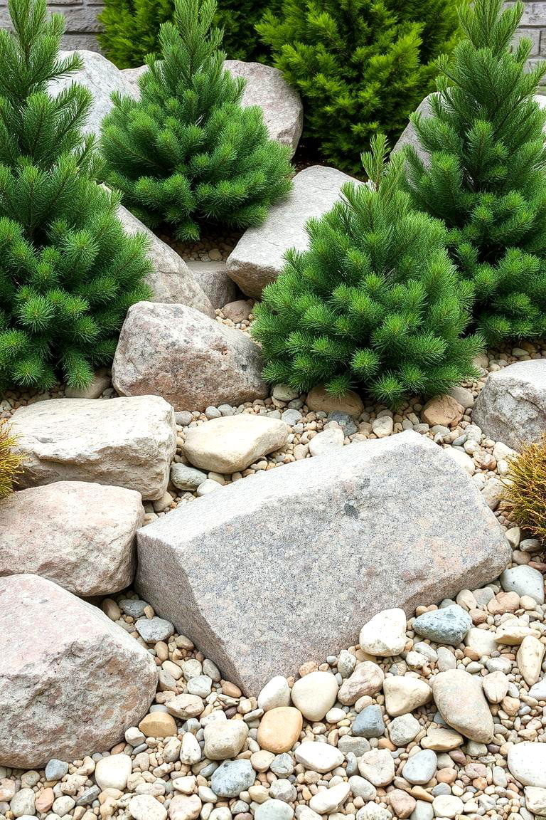 Rock Gardens with Evergreen Accents - 25 Front Yard Evergreen Landscaping Ideas