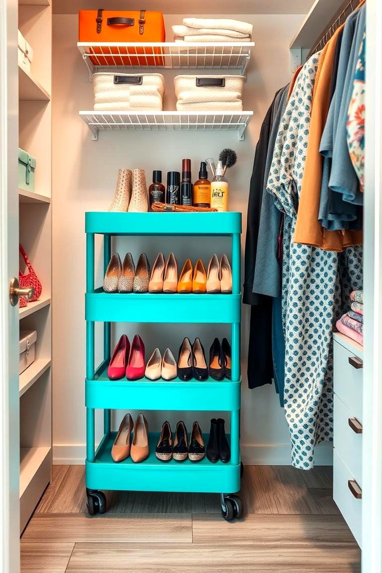 Rolling Cart Shelves for Mobile Storage - 25 Closet Shelving Ideas