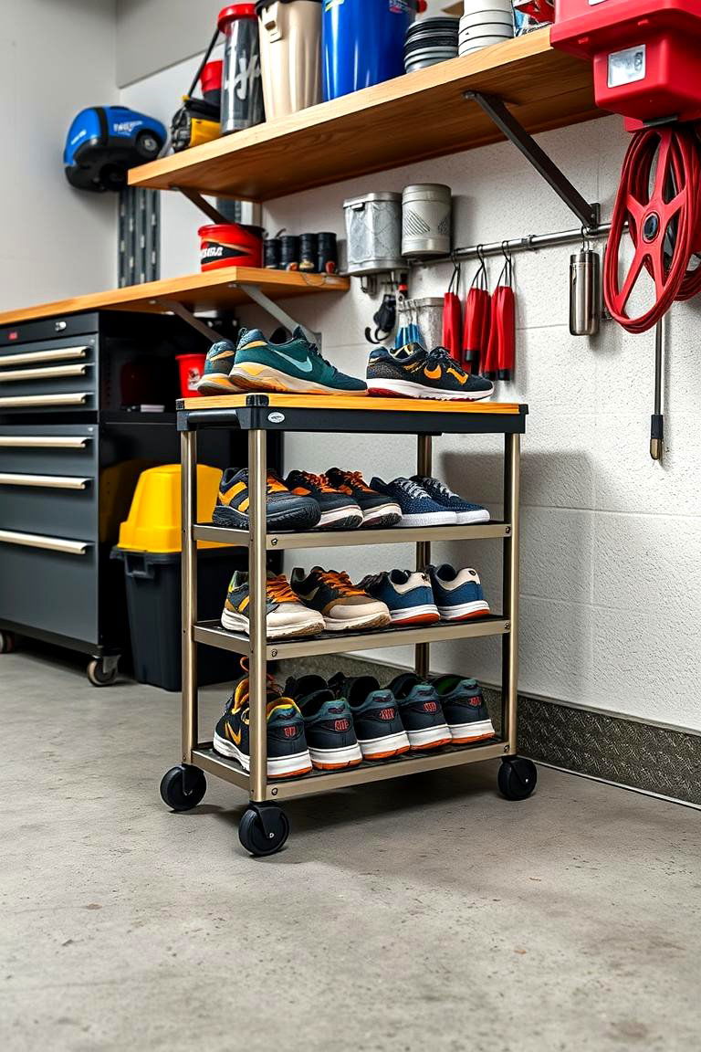 Rolling Shoe Storage - 25 Garage Shoe Storage Ideas