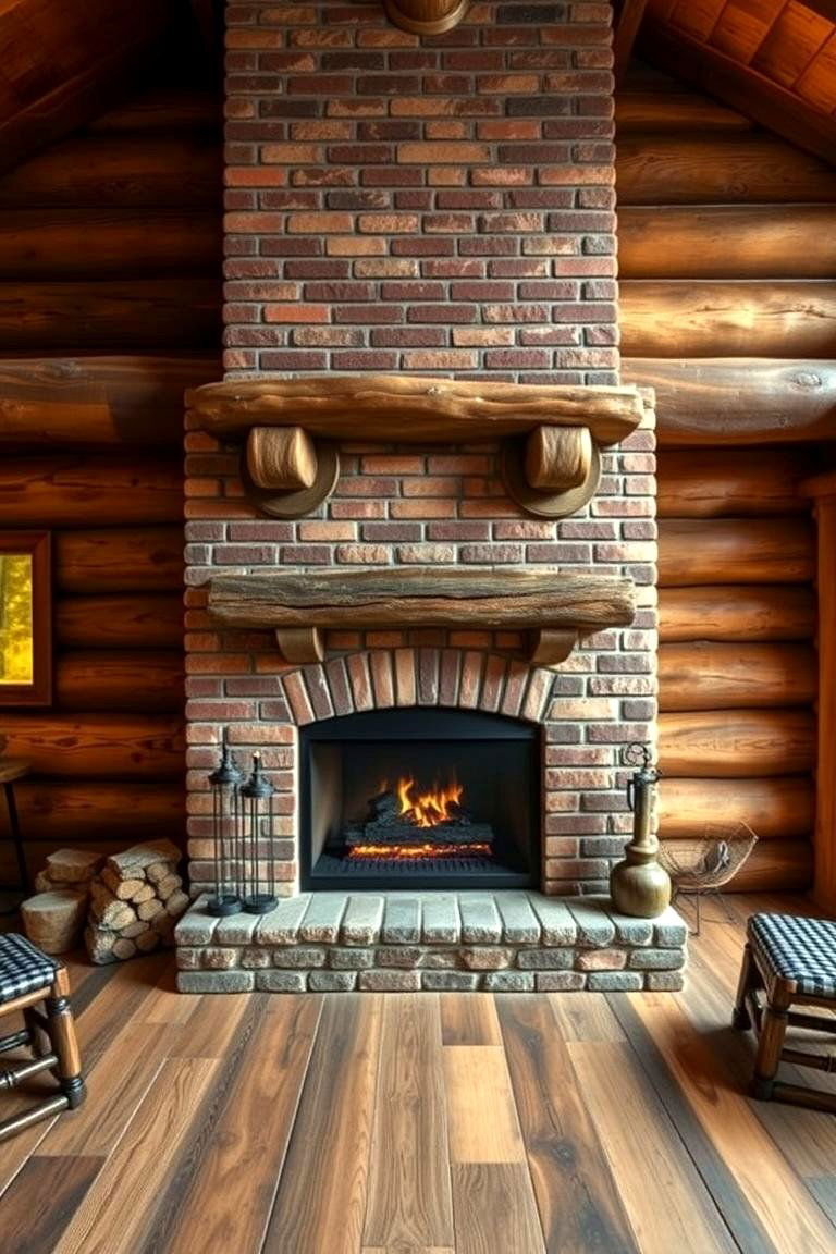 Rustic Brick Fireplace - 25 Cabin Fireplace Ideas