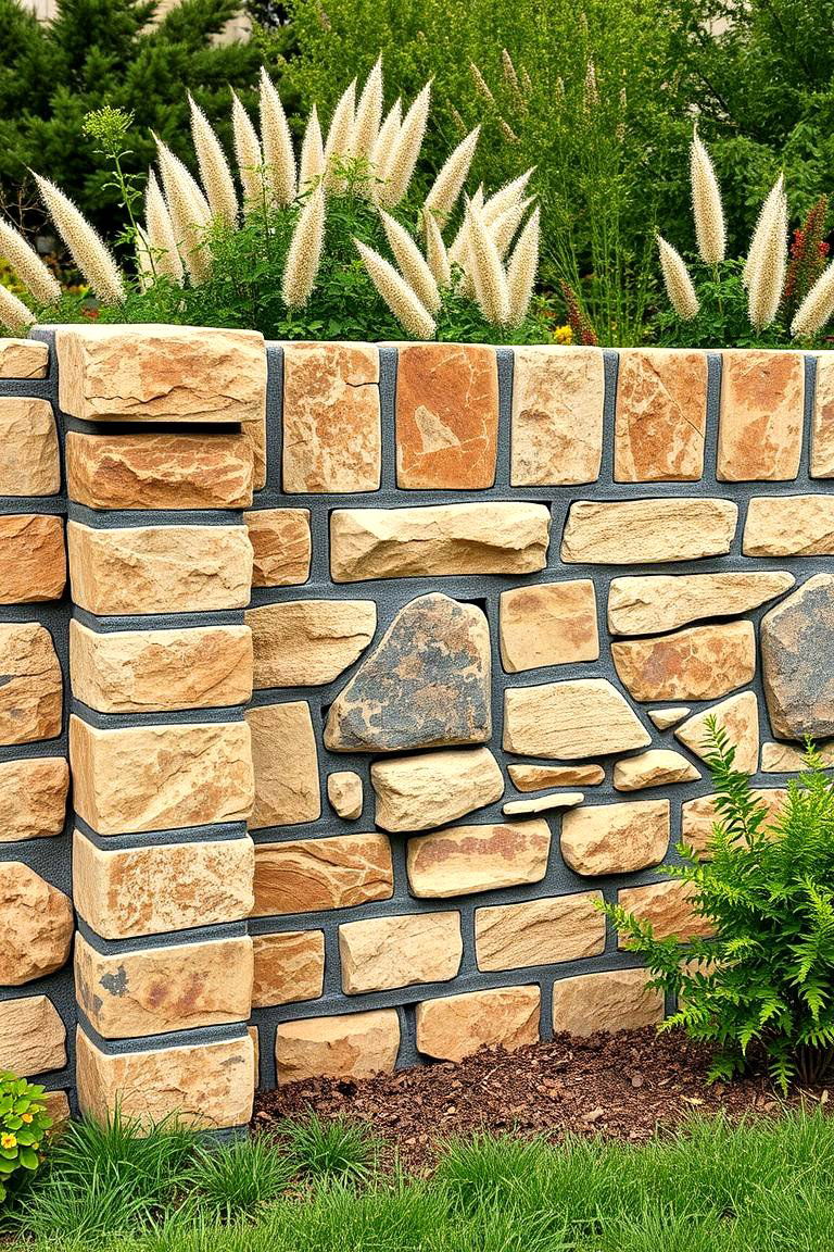 Rustic Cinder Block Fence with Natural Stone Cladding - 25 Cinder Block Fence Ideas