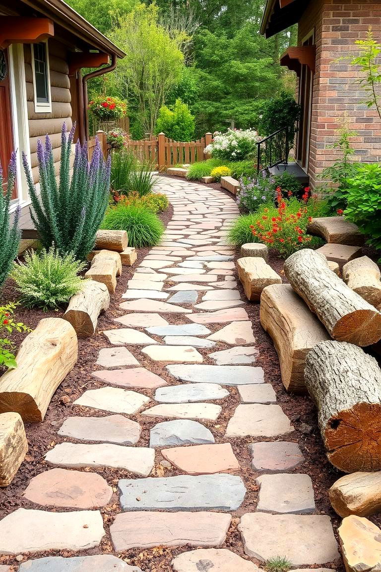 Rustic Flagstone Path with Wood Accents - 25 Flagstone Walkway Ideas