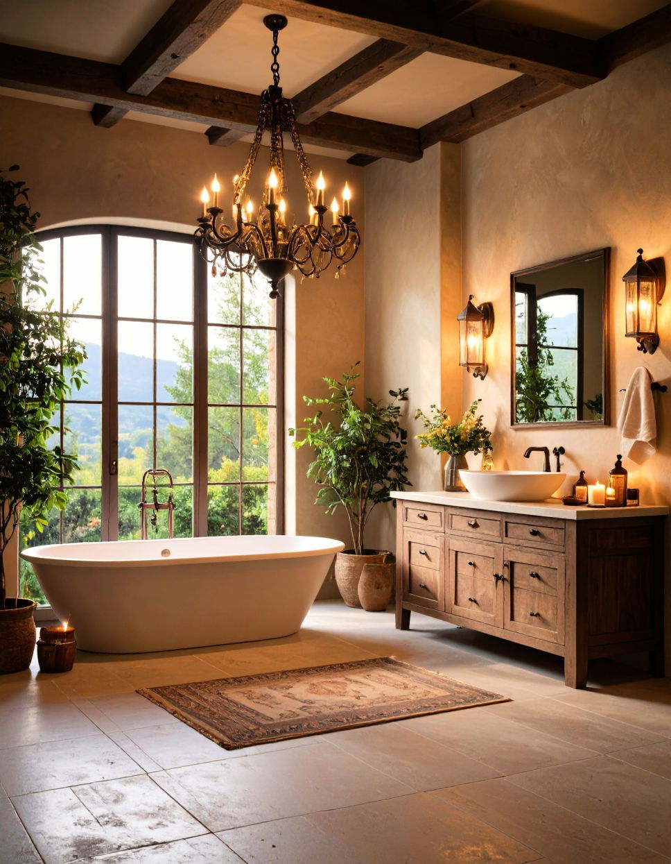Rustic Lighting with Antique Lamps Tuscan Bathroom Ideas