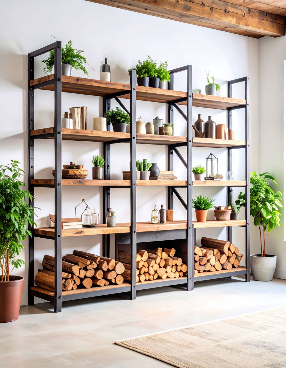 Rustic Metal Frame Floating Shelves