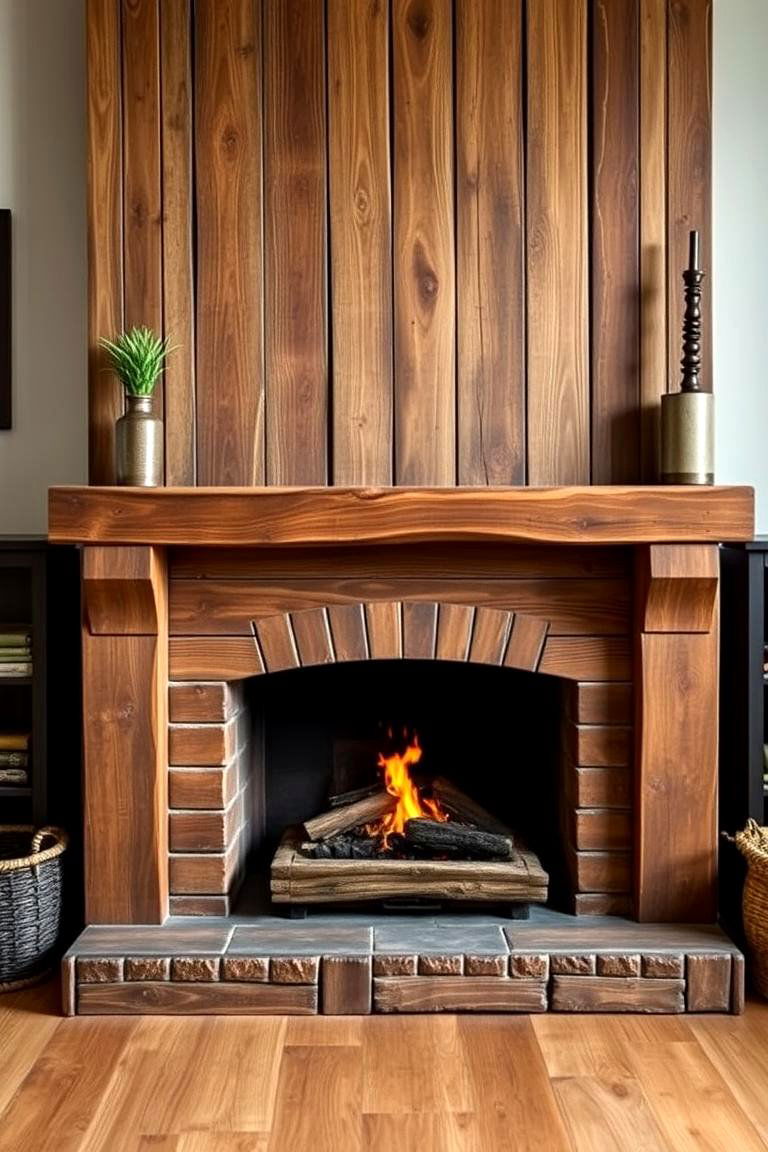 Rustic Reclaimed Wood Hearth for Eco Friendly Style - 25 Fireplace Hearth Ideas
