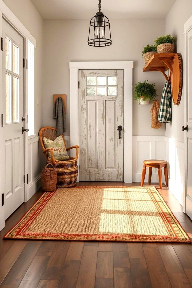 Rustic Rug for Comfort and Style - 25 Farmhouse Mudroom Ideas