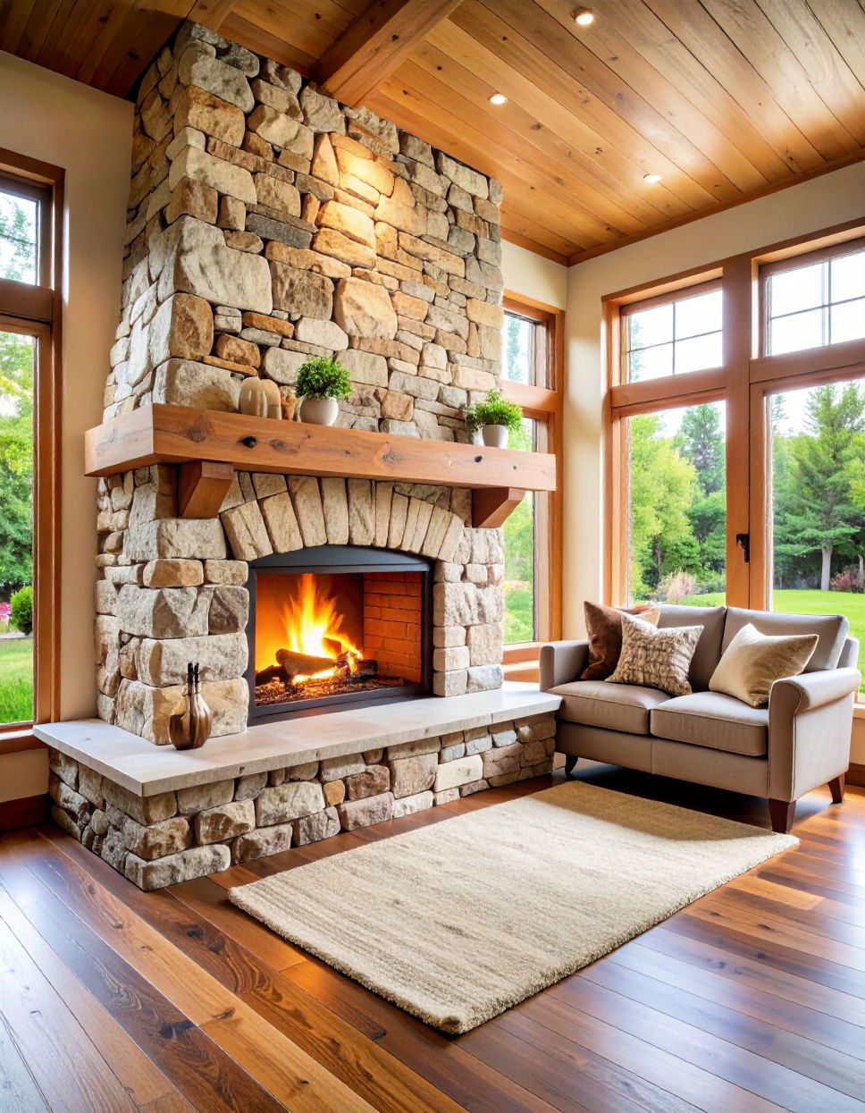Rustic Stone Corner Fireplace