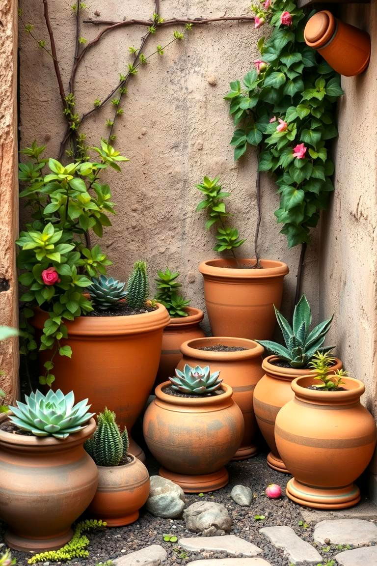 Rustic Terracotta Pots for Classic Appeal - 25 Corner Garden Ideas With Pots