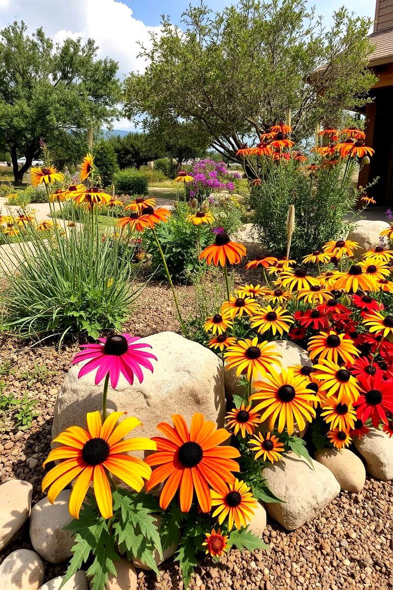 Rustic Texas Garden with Native Stones - 25 Front Yard Texas Flower Bed Ideas