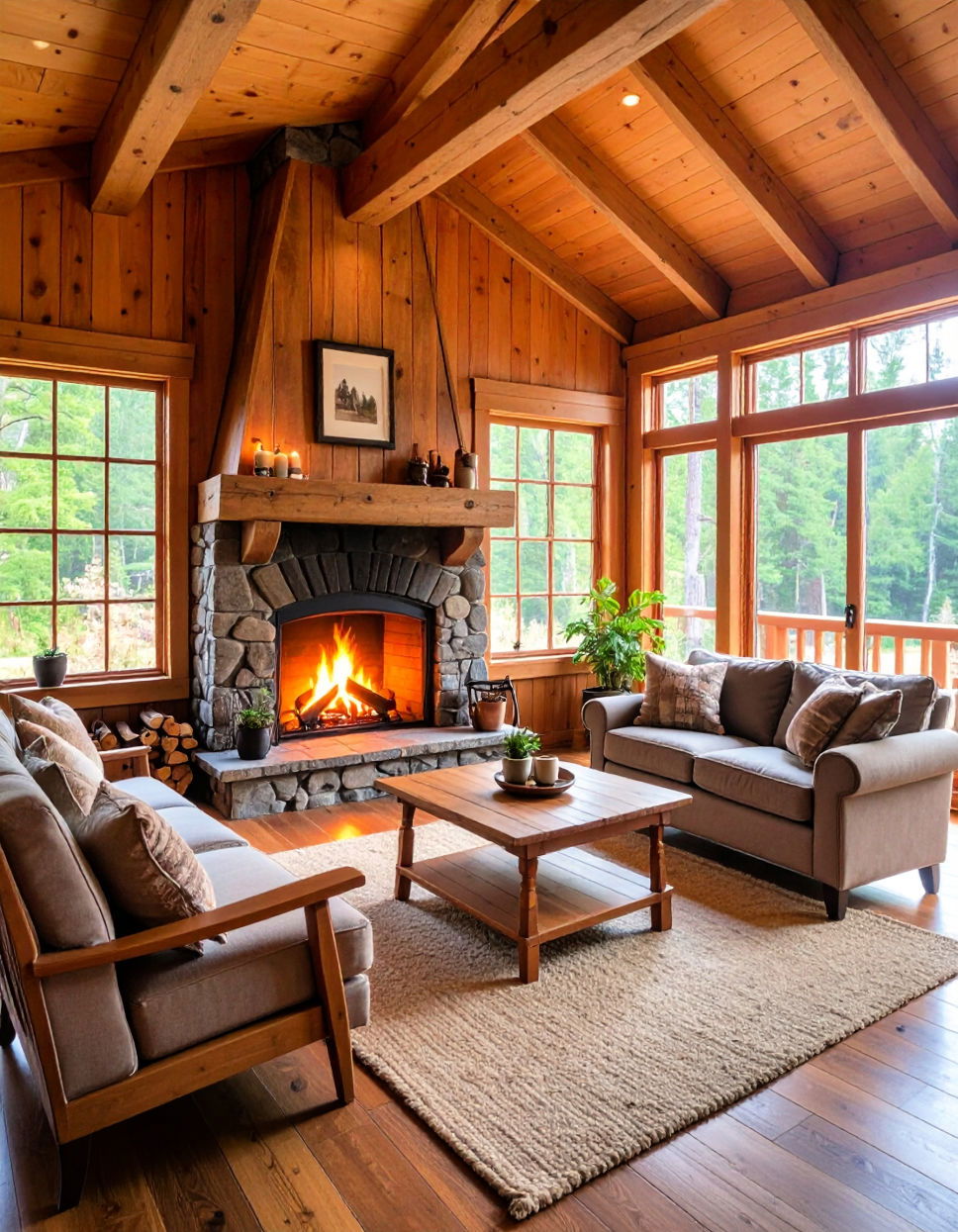 Rustic Timber Mantel Fireplace