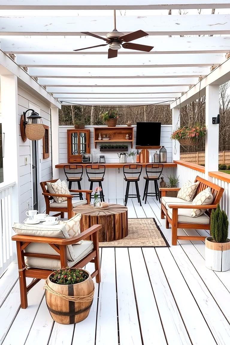Rustic White Deck with Wood Accents - 25 White Deck Ideas
