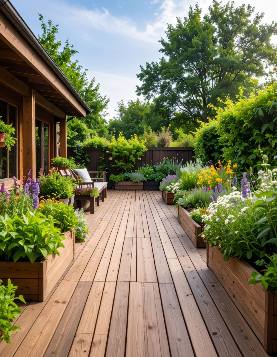 Rustic Wood Deck with Planter Boxes