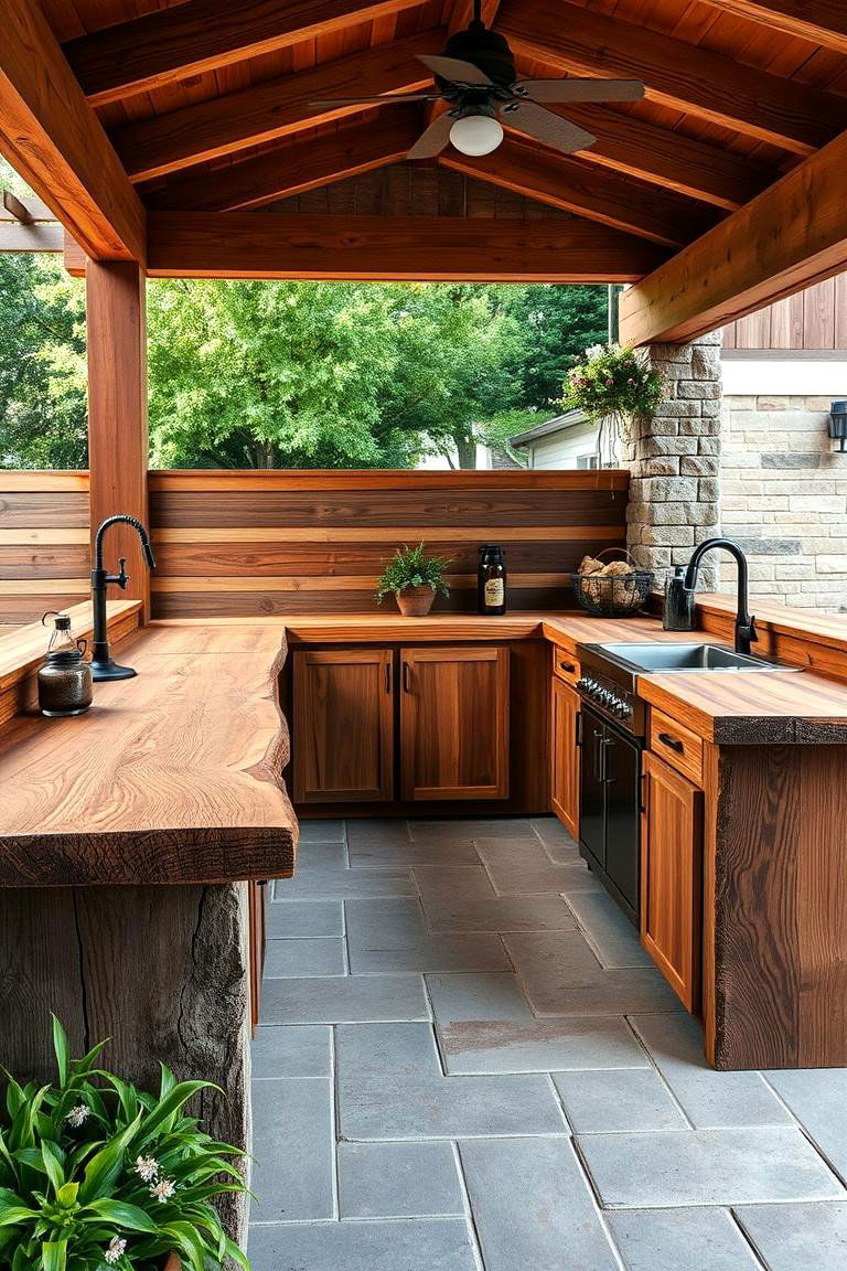 Rustic Wood Slab Countertops - 25 Types of Outdoor Kitchen Countertops