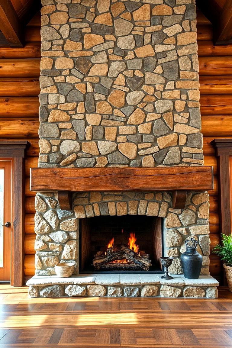 Rustic Wood and Stone Combination - 25 Floor to Ceiling Fireplace Ideas