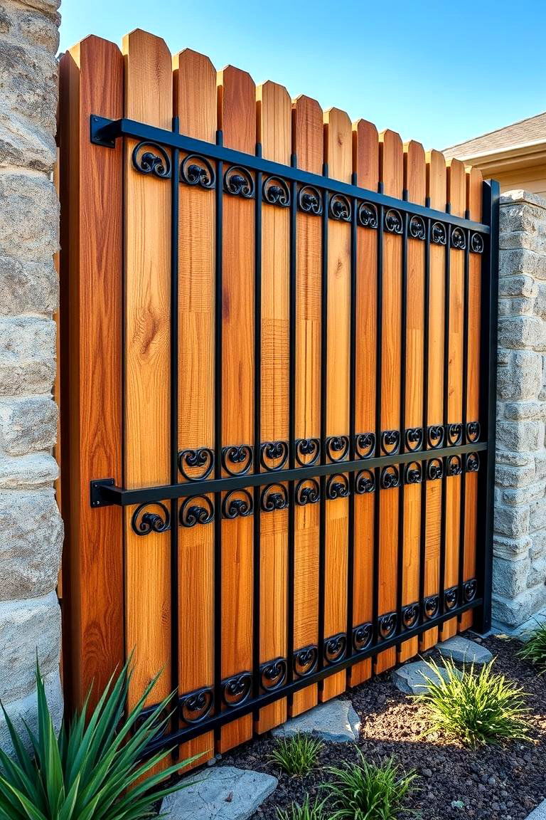Rustic Wood with Iron Accents for a Unique Look - 25 Corner Fence Ideas