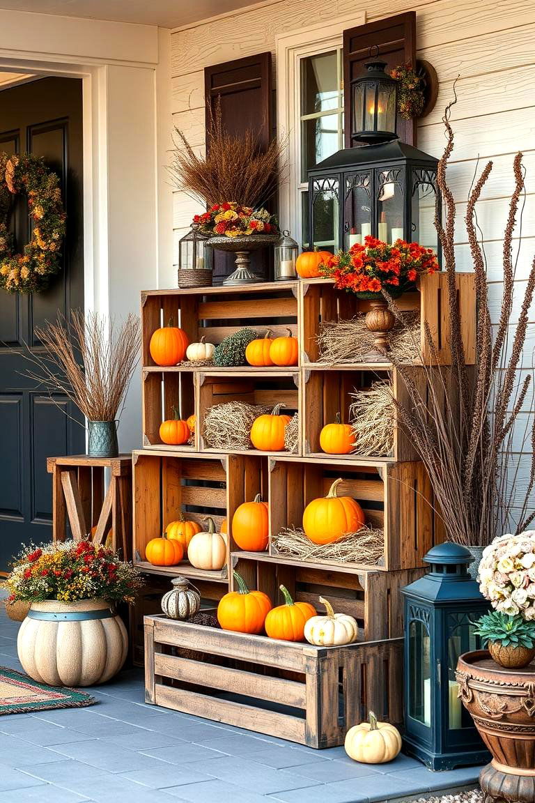 Rustic Wooden Crates - 25 Fall Porch Decor Ideas