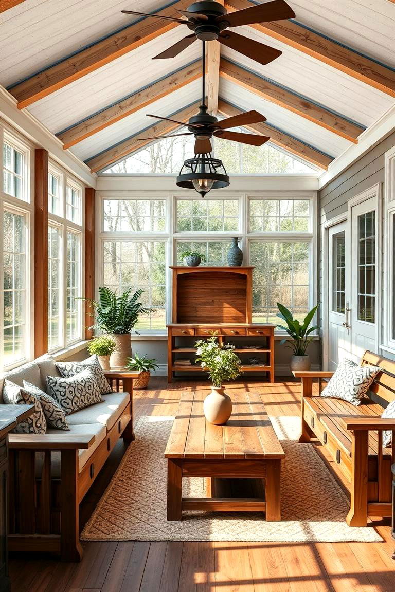 Rustic Wooden Furniture - 25 Farmhouse Sunroom Ideas