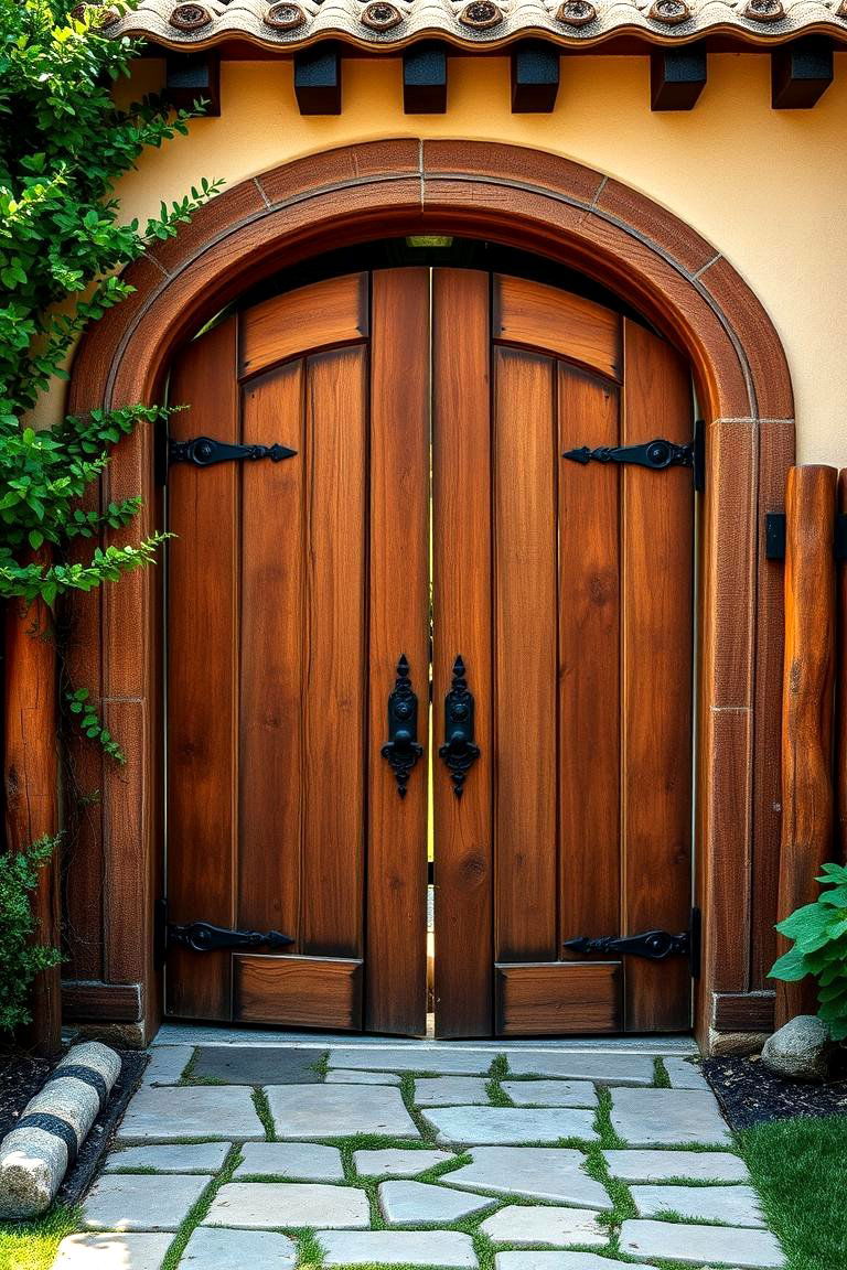 Rustic Wooden Gates to Set the Mood - 25 front yard spanish style landscaping ideas