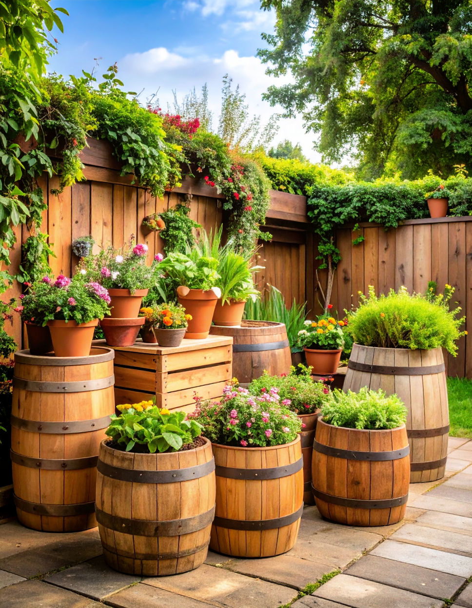Rustic Wooden Planters with Pots