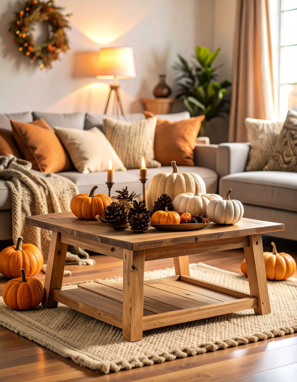 Rustic Wooden Tray with Seasonal Décor