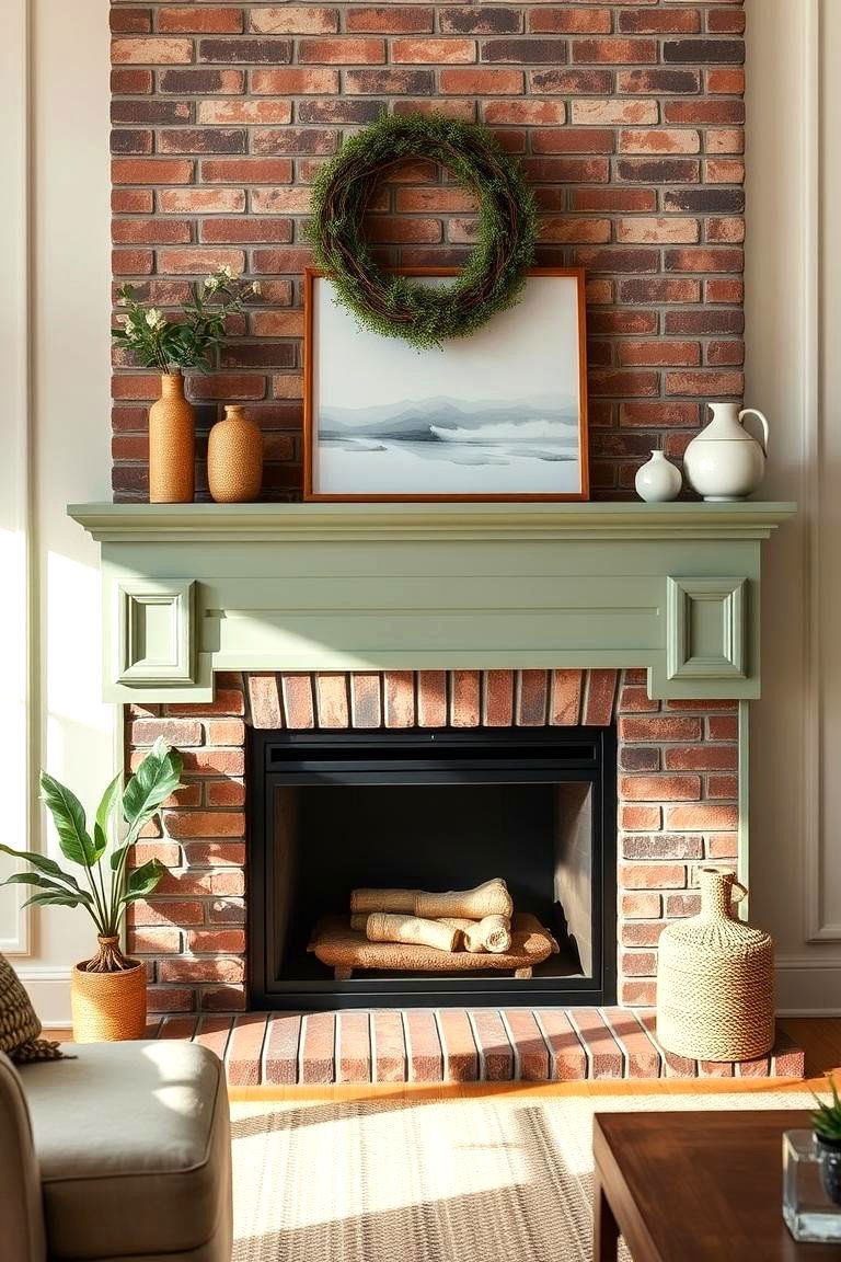 Sage Green Painted Mantel - 25 Green Fireplace Ideas