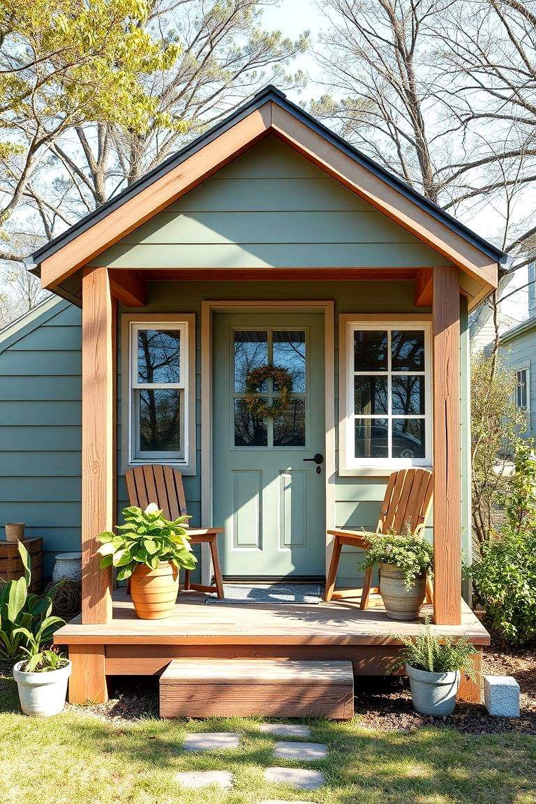 Sage Green and Light Wood - 25 Exterior Color Palettes for Small Homes