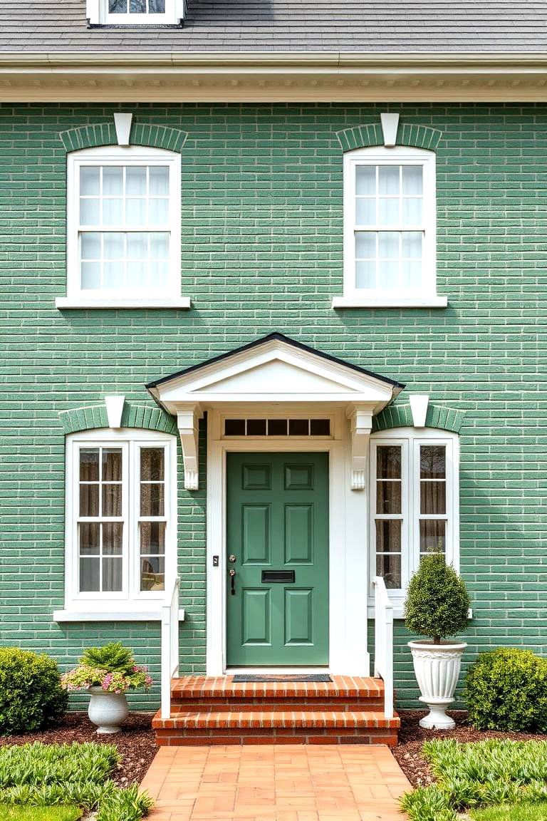 Sage Green with White Trim for a Bright Classic Look - 25 Green Brick Exterior Home Ideas