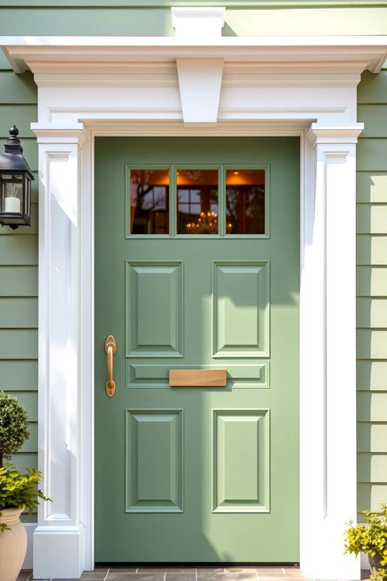 Sage Green with White Trim for a Fresh Clean Look - 25 Green Front Door Ideas