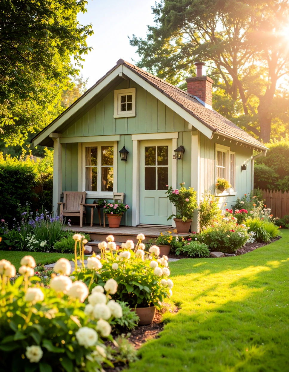 Sage Green with Wooden Accents for a Cozy Cottage Look