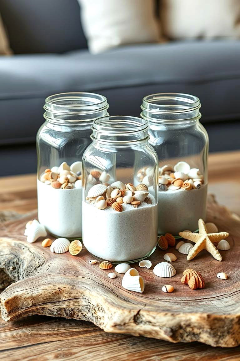 Sand and Seashell Mason Jar Scenes - 25 Mason Jar Centerpiece Ideas
