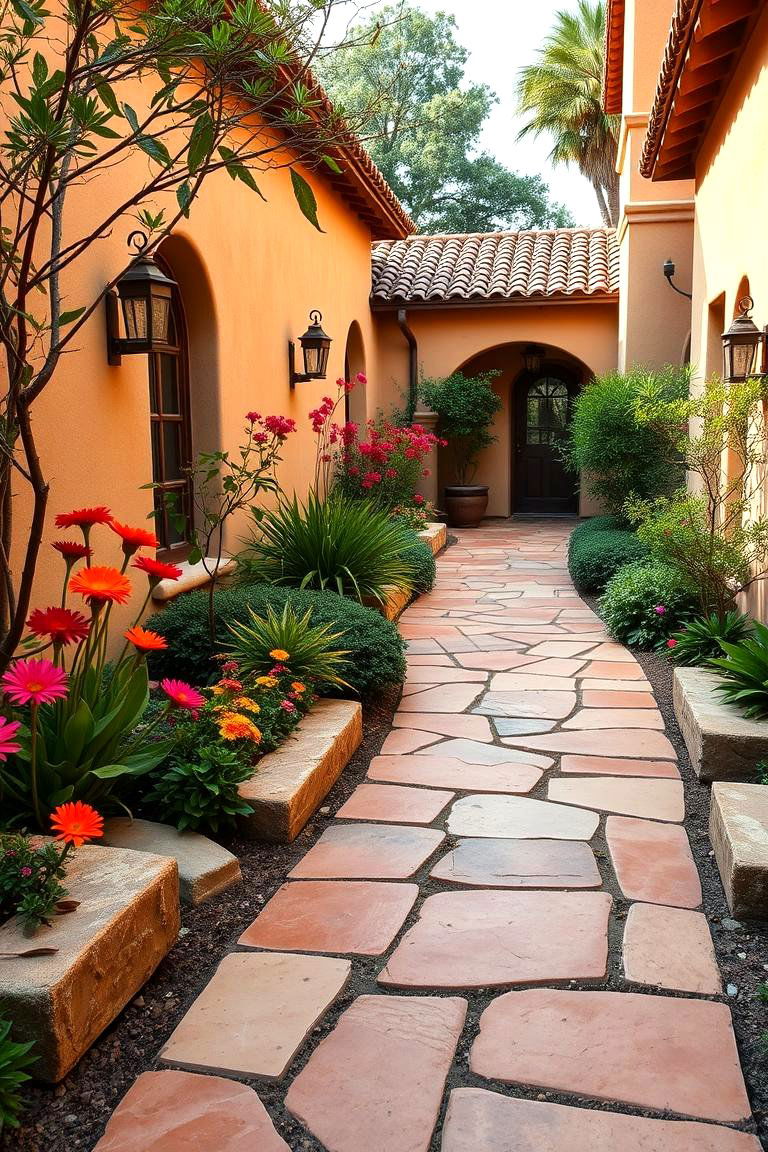 Sandstone Walkways for Earthy Texture - 25 front yard spanish style landscaping ideas