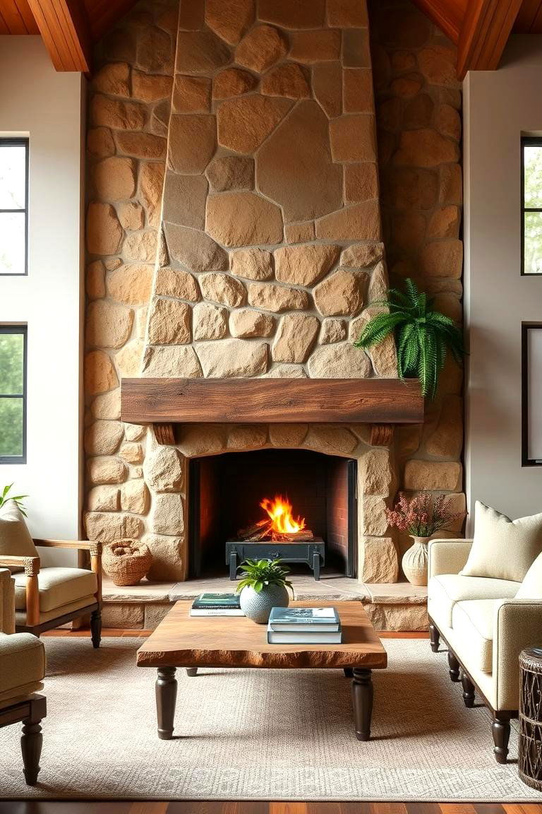 Sandstone for a Natural Warm Appeal - 25 Floor to Ceiling Stone Fireplace Ideas