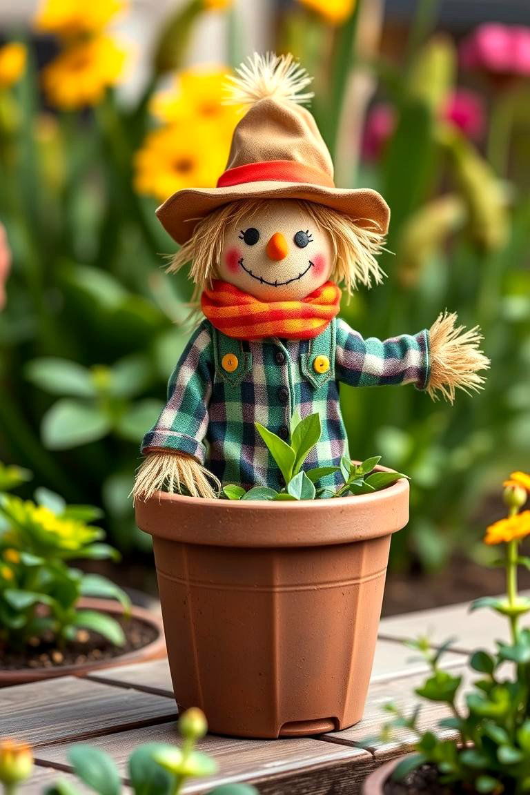 Scarecrow in a Planting Pot - 25 Garden Scarecrow Ideas
