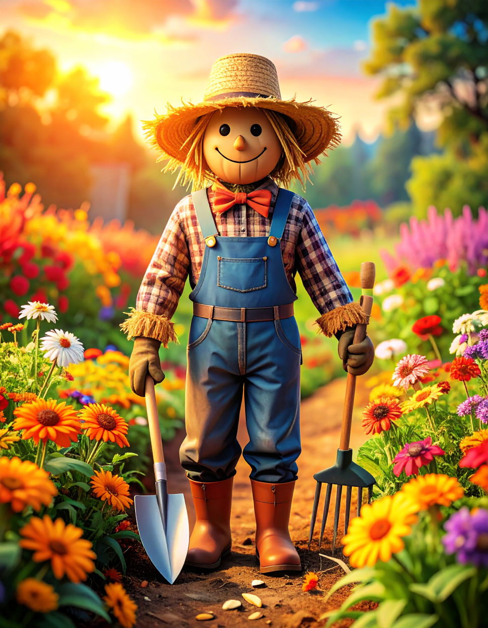 Scarecrow with Garden Tools
