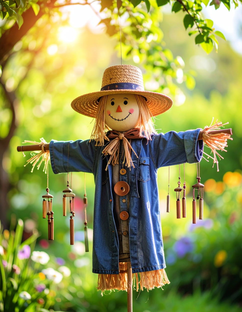 Scarecrow with Wind Chimes
