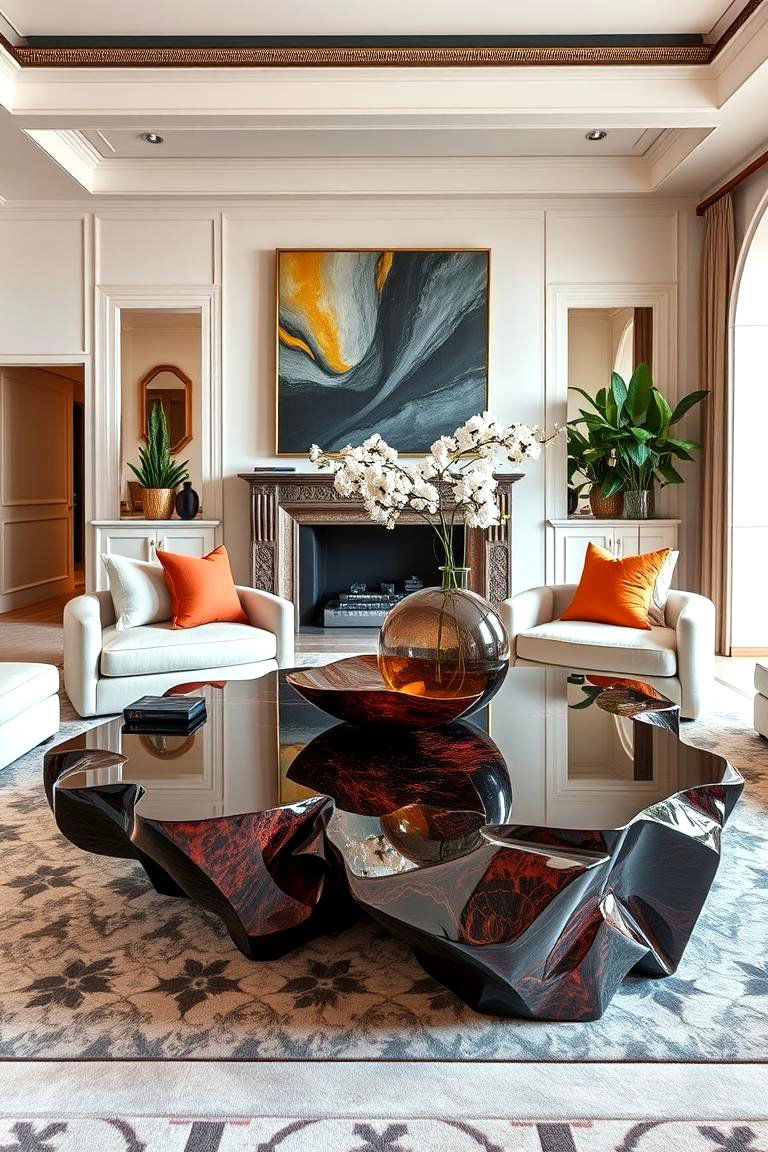 Sculptural Coffee Table as Art - 25 Mansion Living Room Ideas