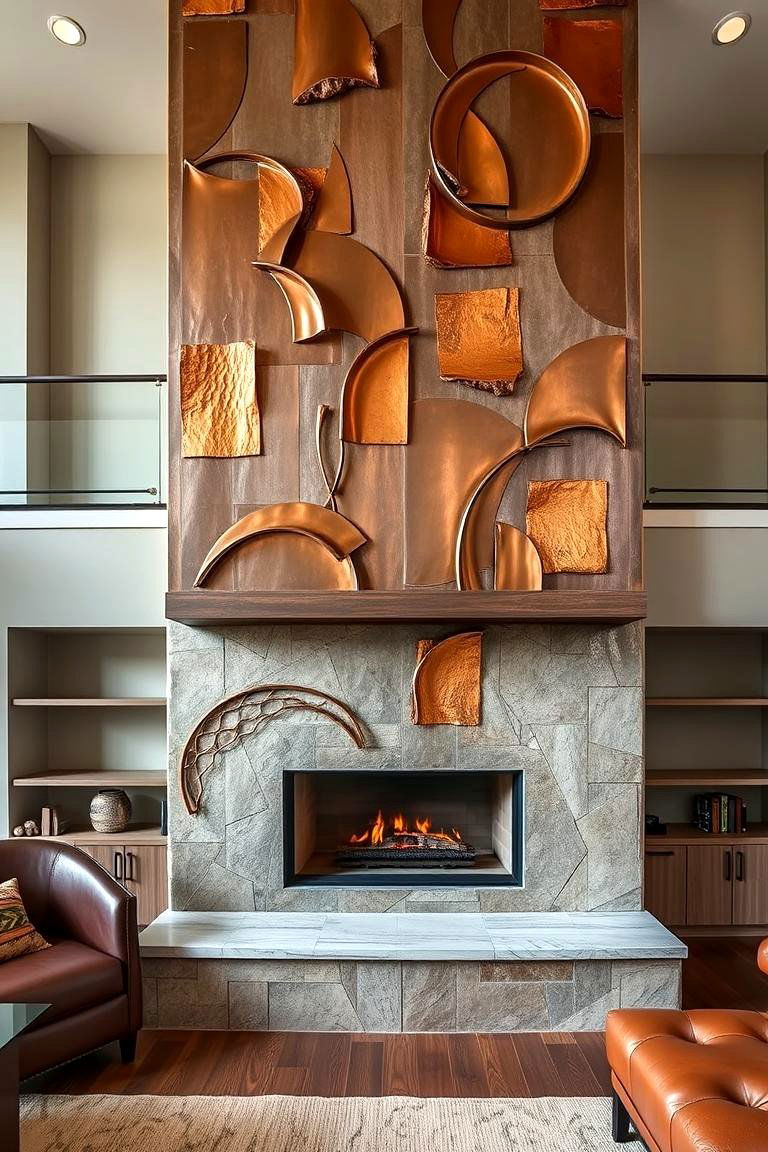 Sculptural Metal Cladding for Artistic Impact - 25 Two-story Fireplace Ideas
