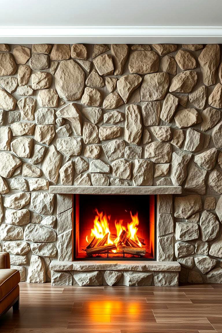 Sculptural Stone Fireplace Wall for Artistic Flair - 25 Fireplace Wall Ideas