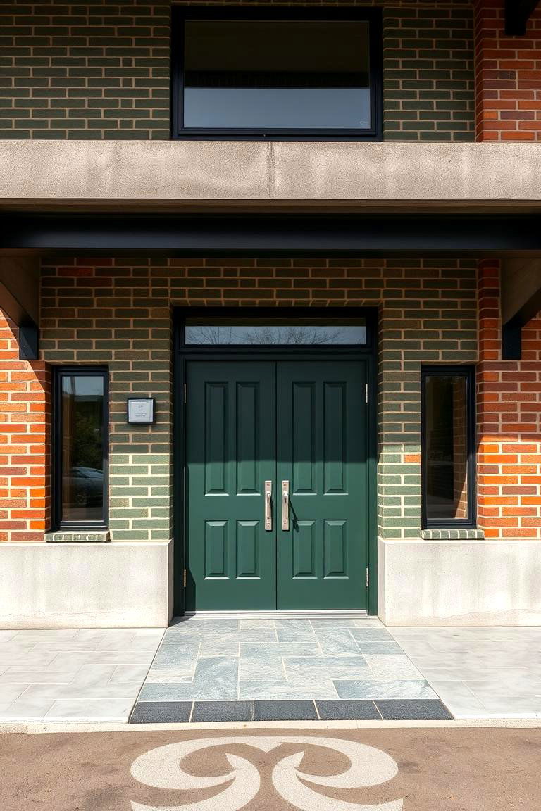 Seaweed Green with Concrete Accents for a Modern Industrial Touch - 25 Green Brick Exterior Home Ideas